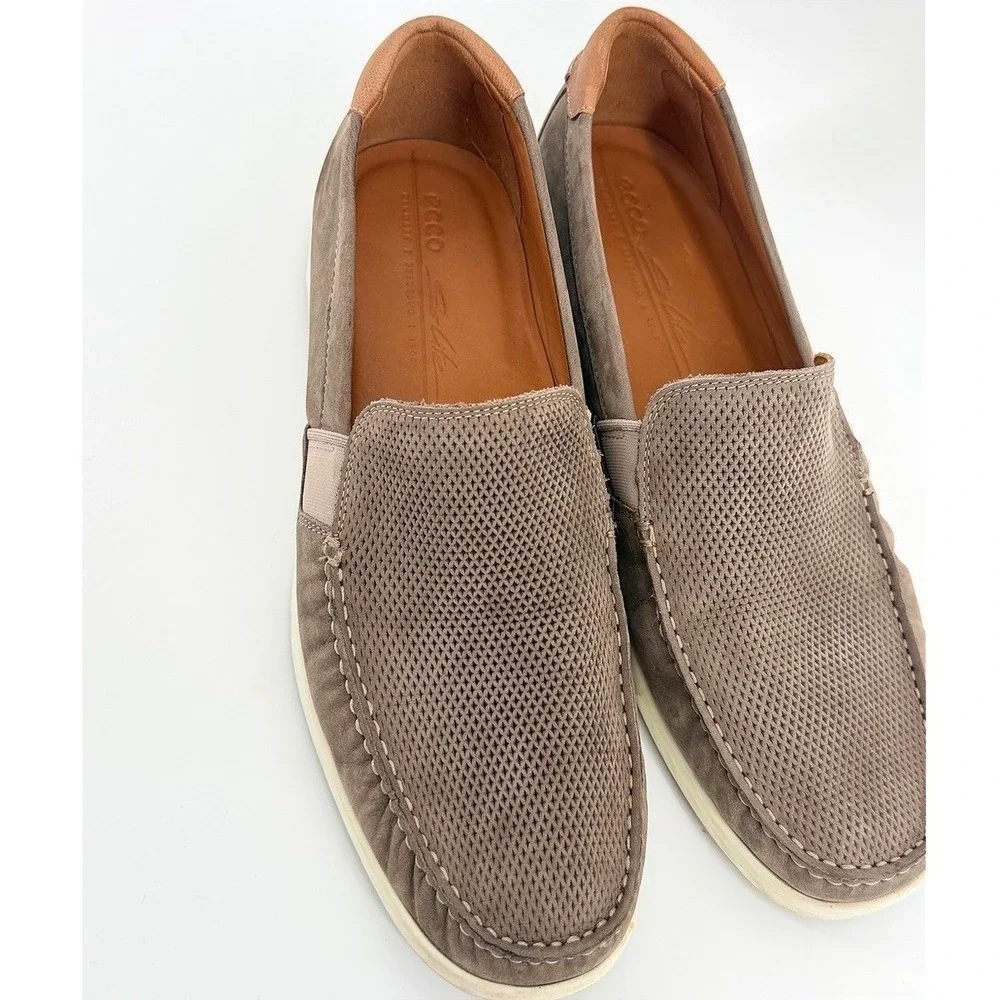 Ecco S-Lite Mens Taupe Nubuck Leather Perforated Slip On Loafers Size 46 12-12.5